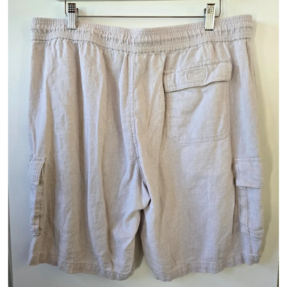 Cubavera Shorts Mens Large Beige Linen Elastic Waist Drawstring Casual Cargo‎